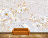 Avikalp MWZ1133 White Golden Flowers Swans 3D HD Wallpaper