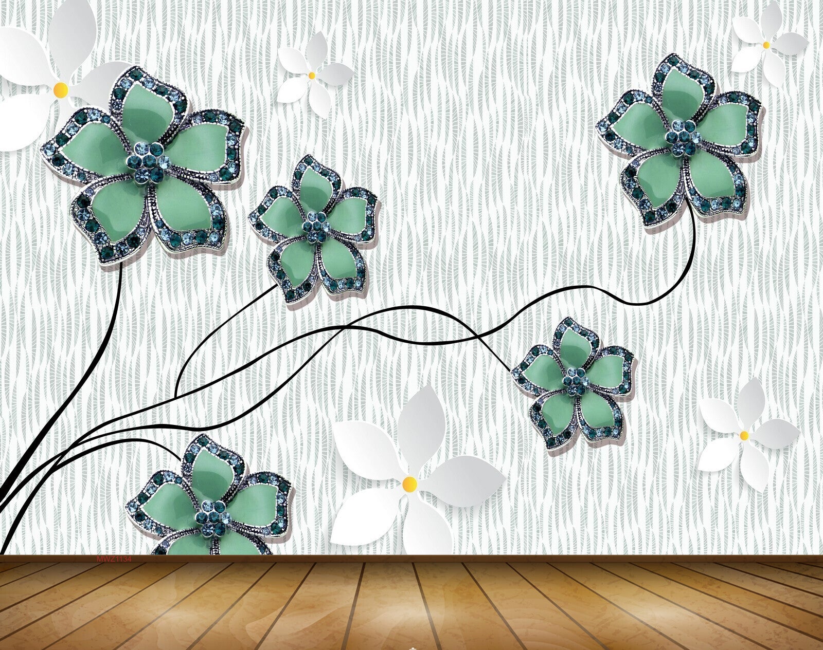 Avikalp MWZ1134 Green White Flowers 3D HD Wallpaper