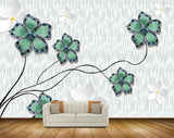 Avikalp MWZ1134 Green White Flowers 3D HD Wallpaper