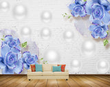 Avikalp MWZ1136 Blue Flowers Leaves HD Wallpaper
