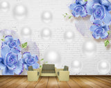 Avikalp MWZ1136 Blue Flowers Leaves 3D HD Wallpaper