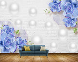 Avikalp MWZ1136 Blue Flowers Leaves 3D HD Wallpaper