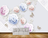 Avikalp MWZ1137 Pink Blue Flowers Butterflies HD Wallpaper