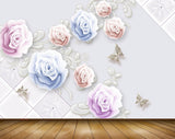 Avikalp MWZ1137 Pink Blue Flowers Butterflies 3D HD Wallpaper