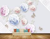 Avikalp MWZ1137 Pink Blue Flowers Butterflies 3D HD Wallpaper
