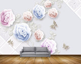 Avikalp MWZ1137 Pink Blue Flowers Butterflies 3D HD Wallpaper