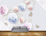 Avikalp MWZ1137 Pink Blue Flowers Butterflies 3D HD Wallpaper
