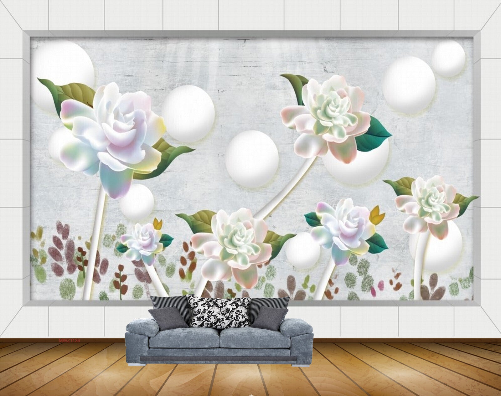 Avikalp MWZ1138 White Flowers Leaves 3D HD Wallpaper