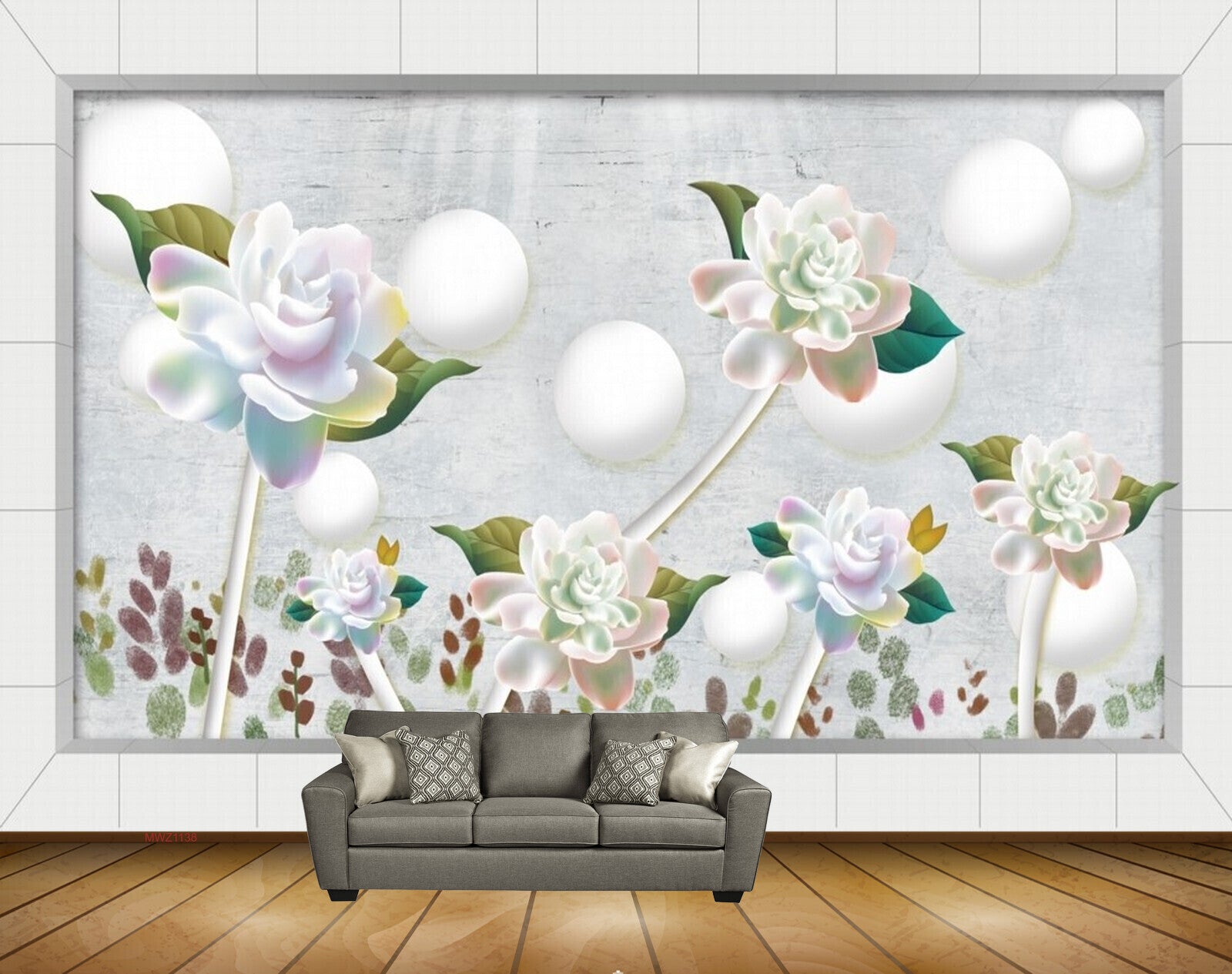 Avikalp MWZ1138 White Flowers Leaves 3D HD Wallpaper
