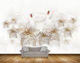 Avikalp MWZ1139 Golden Leaves Swans 3D HD Wallpaper