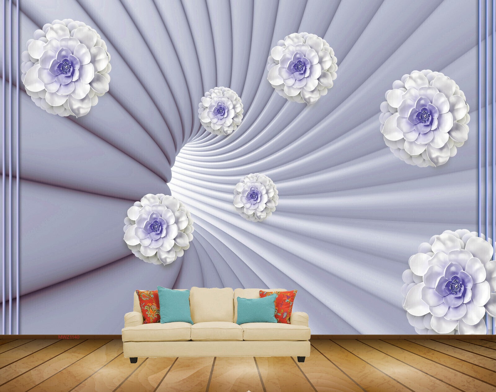 Avikalp MWZ1140 Puple White Flowers 3D HD Wallpaper