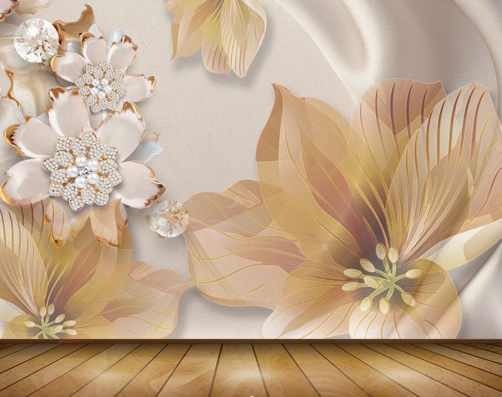 Avikalp MWZ1141 White Orange Flowers 3D HD Wallpaper