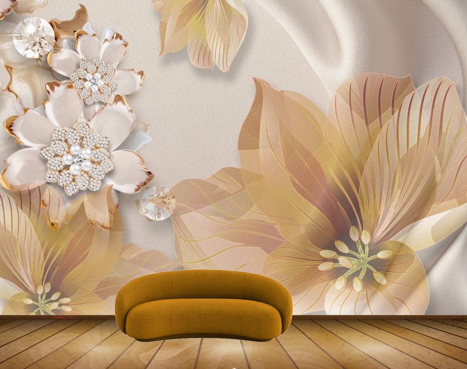 Avikalp MWZ1141 White Orange Flowers 3D HD Wallpaper