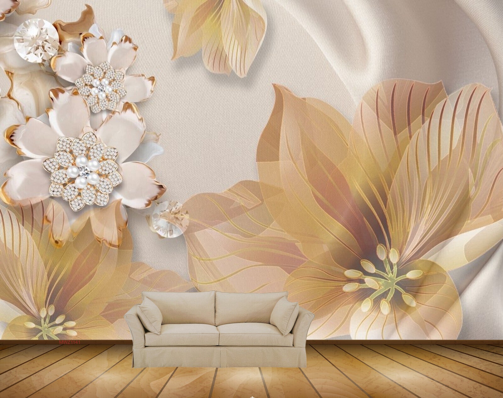 Avikalp MWZ1141 White Orange Flowers 3D HD Wallpaper
