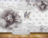 Avikalp MWZ1142 Silver Flowers Butterflies 3D HD Wallpaper