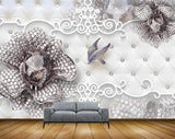 Avikalp MWZ1142 Silver Flowers Butterflies 3D HD Wallpaper