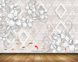 Avikalp MWZ1145 White Flowers Fishes 3D HD Wallpaper