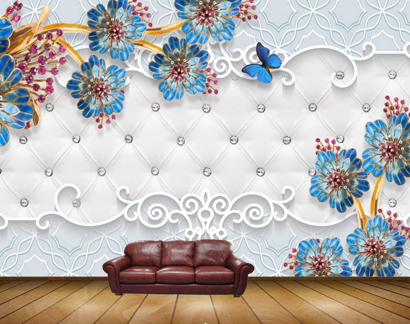 Avikalp MWZ1146 Blue Flowers Branches 3D HD Wallpaper
