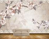 Avikalp MWZ1148 Peach Flowers Leaves HD Wallpaper