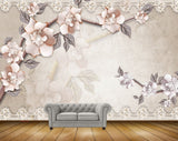 Avikalp MWZ1148 Peach Flowers Leaves 3D HD Wallpaper
