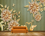 Avikalp MWZ1149 Golden Flowers Leaves Cranes Butterflies 3D HD Wallpaper