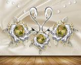Avikalp MWZ1151 White Green Flowers Cranes 3D HD Wallpaper