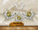Avikalp MWZ1151 White Green Flowers Cranes 3D HD Wallpaper