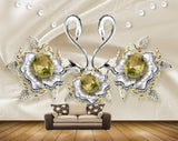 Avikalp MWZ1151 White Green Flowers Cranes 3D HD Wallpaper
