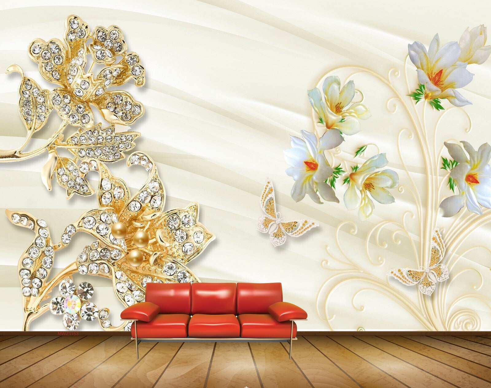 Avikalp MWZ1153 White Yellow Flowers Butterflies HD Wallpaper
