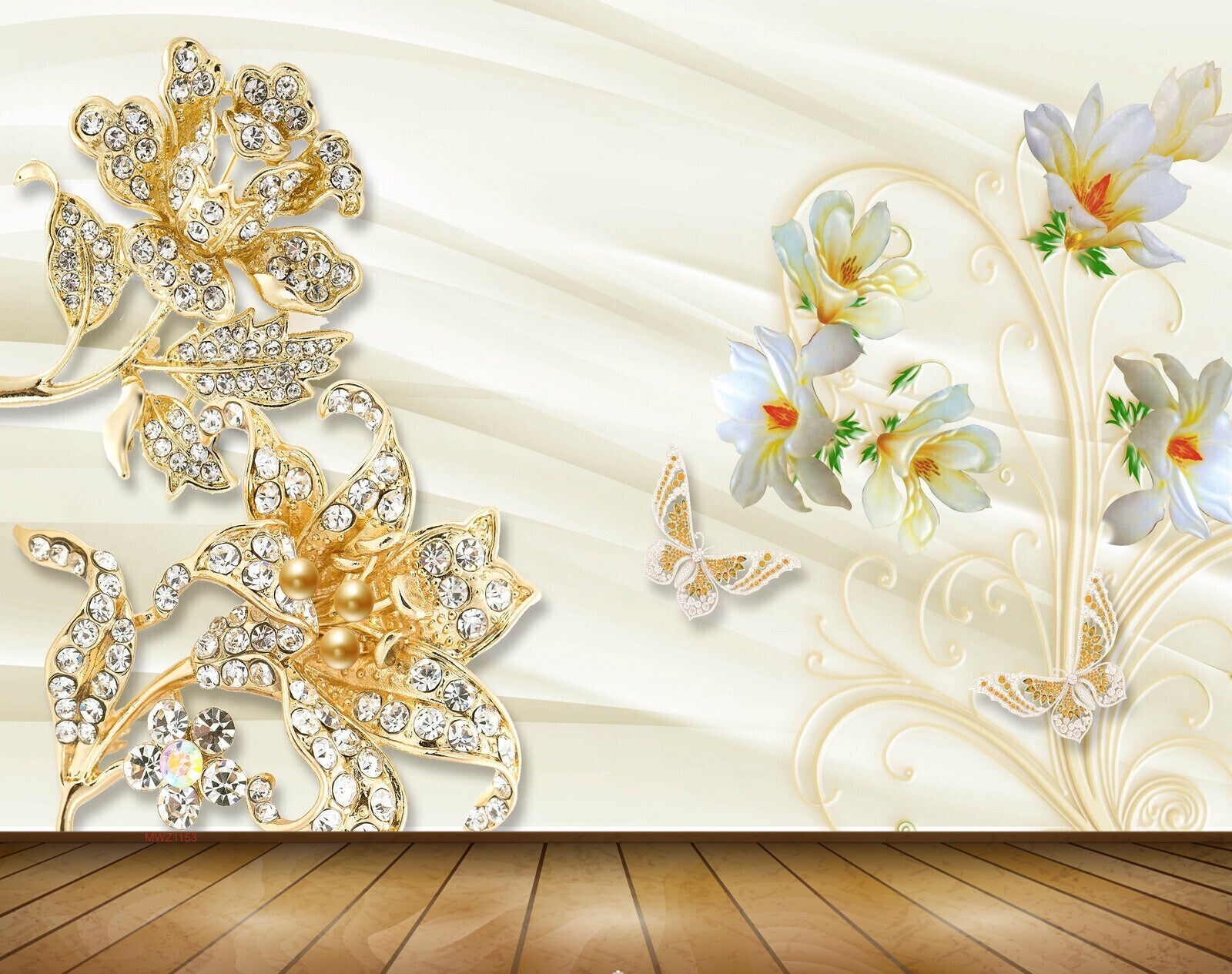 Avikalp MWZ1153 White Yellow Flowers Butterflies 3D HD Wallpaper