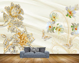 Avikalp MWZ1153 White Yellow Flowers Butterflies 3D HD Wallpaper