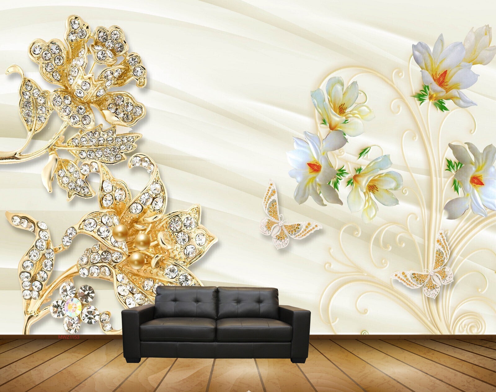 Avikalp MWZ1153 White Yellow Flowers Butterflies 3D HD Wallpaper
