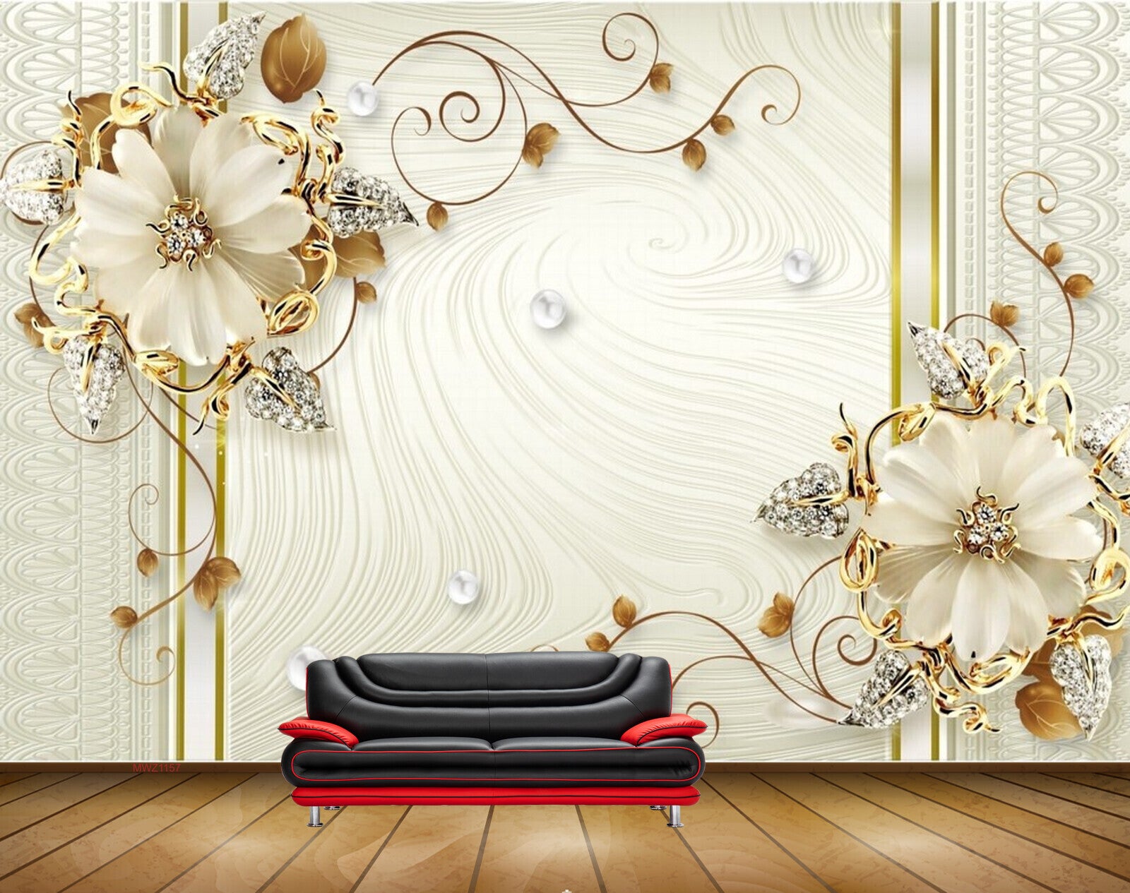 Avikalp MWZ1157 Golden White Flowers 3D HD Wallpaper