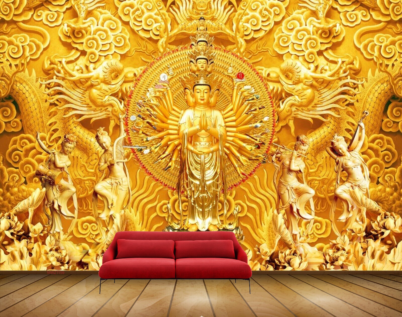 Avikalp MWZ1159 Golden Statues Flowers HD Wallpaper