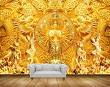 Avikalp MWZ1159 Golden Statues Flowers 3D HD Wallpaper