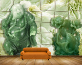 Avikalp MWZ1160 White Green Laughing Budha Flowers HD Wallpaper