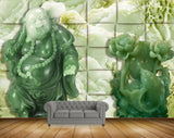 Avikalp MWZ1160 White Green Laughing Budha Flowers 3D HD Wallpaper