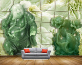 Avikalp MWZ1160 White Green Laughing Budha Flowers 3D HD Wallpaper