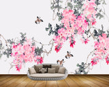 Avikalp MWZ1165 Pink Flowers Butterflies HD Wallpaper