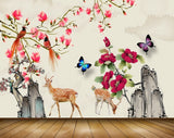 Avikalp MWZ1168  Pink Flowers Deers Butterflies Birds 3D HD Wallpaper