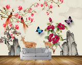 Avikalp MWZ1168  Pink Flowers Deers Butterflies Birds 3D HD Wallpaper