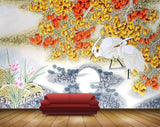 Avikalp MWZ1171 Yellow Orange Flowers Moon Cranes Stones HD Wallpaper