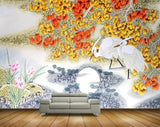 Avikalp MWZ1171 Yellow Orange Flowers Moon Cranes Stones 3D HD Wallpaper