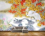 Avikalp MWZ1171 Yellow Orange Flowers Moon Cranes Stones 3D HD Wallpaper