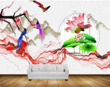 Avikalp MWZ1174 Pink lotus Flower Branches Birds Flies HD Wallpaper