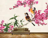 Avikalp MWZ1175 Pink Flowers Leaves Birds 3D HD Wallpaper