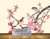 Avikalp MWZ1176 Pink Flowers Birds Branches HD Wallpaper
