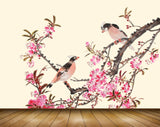 Avikalp MWZ1176 Pink Flowers Birds Branches 3D HD Wallpaper