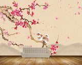 Avikalp MWZ1177 Pink Flowers Birds Branches 3D HD Wallpaper
