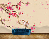 Avikalp MWZ1177 Pink Flowers Birds Branches 3D HD Wallpaper